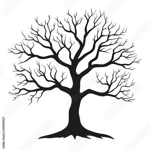 Nature Silhouette: Leafless Tree Branches in Black Artwork Illustration for Serene Seasonal Design