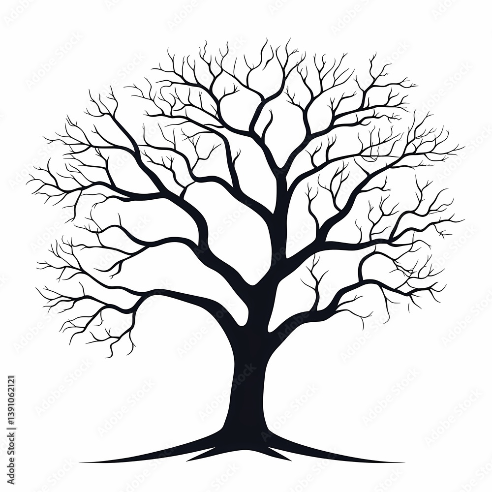 Fototapeta premium Leafless Tree Silhouette Vector: Gothic Art Meets Minimalist Botanical Illustration