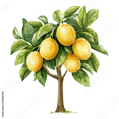 A watercolor painting of Lemon tree, isolated on a white background. Lemon tree vector

