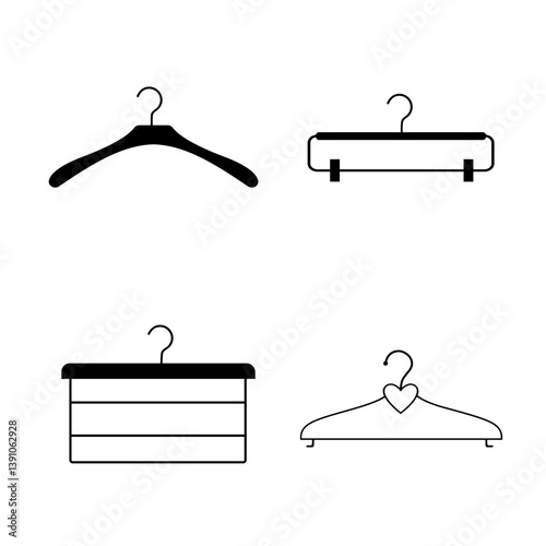 Collection of clothes hanger silhouettes in black color isolated on white background.	
