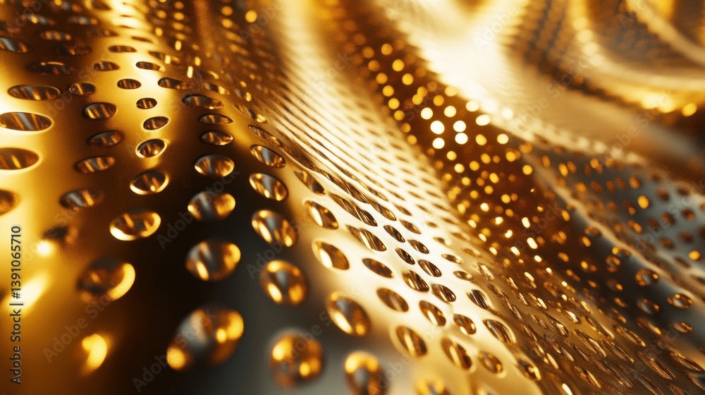 Wavy perforated gold sheet with light reflection Wavy perforated gold sheet with light reflection