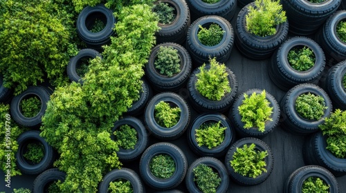Wallpaper Mural Vibrant Green Life Emerging from Recycled Tires: An Upcycled Garden Torontodigital.ca