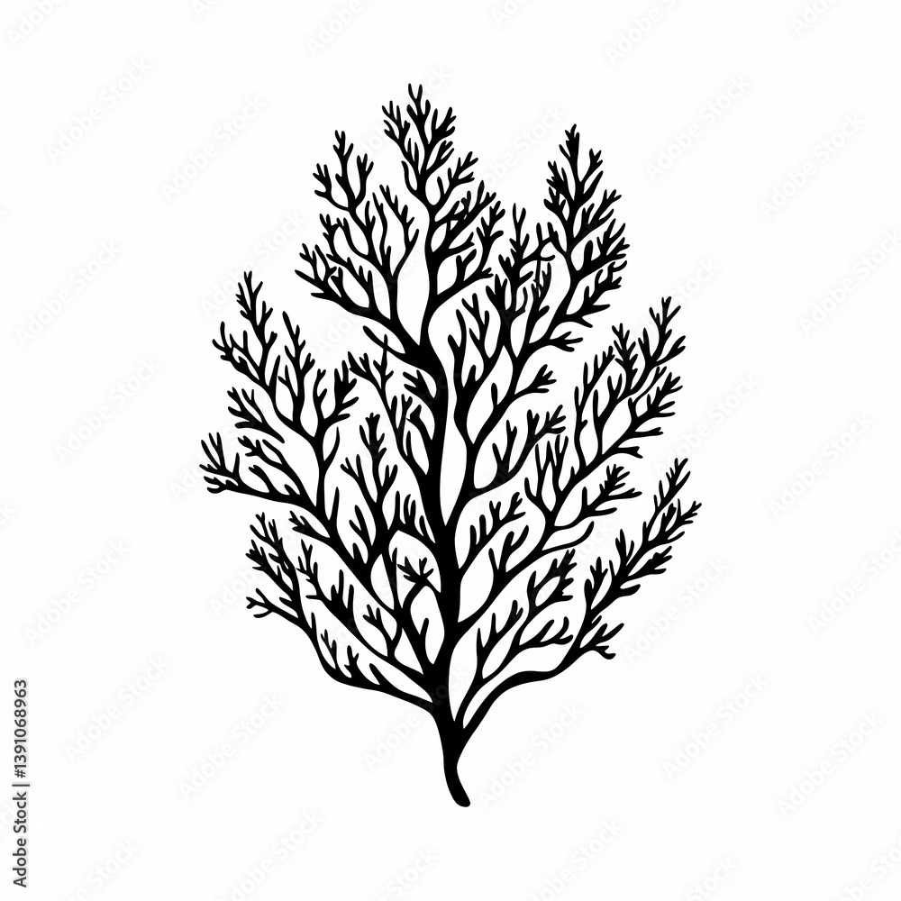 Fototapeta premium Black and White Coral Illustration: Underwater Flora and Marine Life Decorative Art