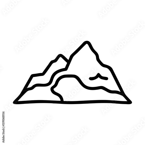 Desenho em contorno de montanhas em um estilo simples de linha preta vetor

