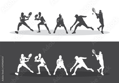 Tennis silhouettes, Vector set of tennis players