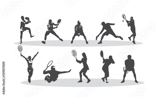 Tennis silhouettes, Vector set of tennis players