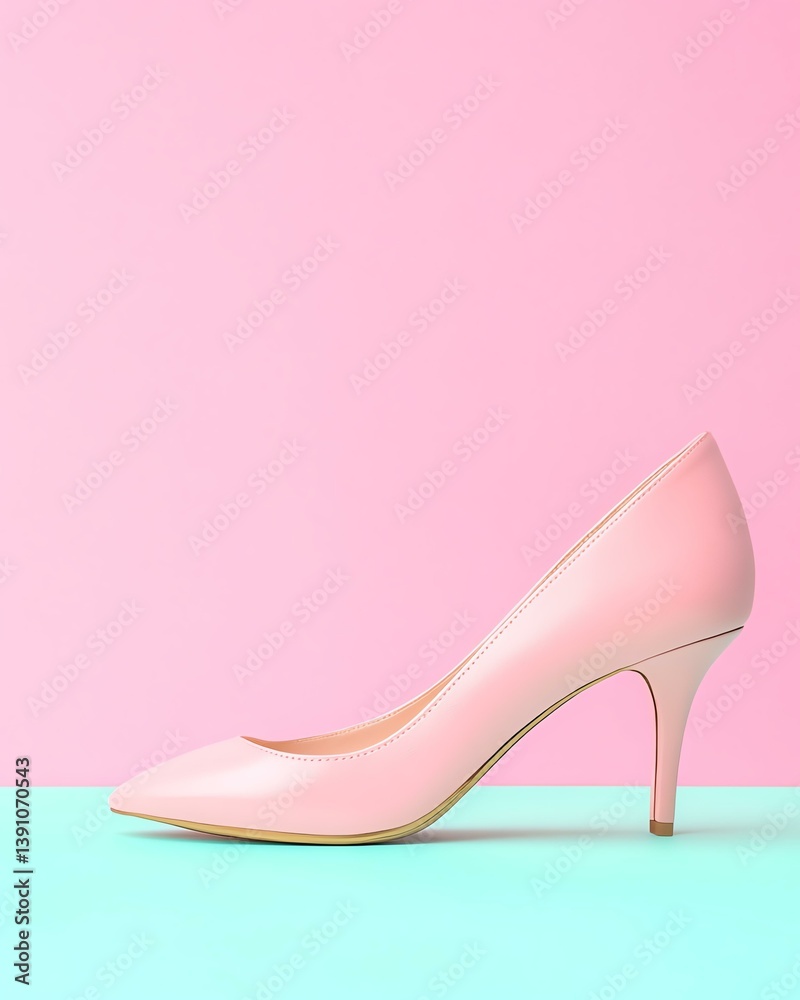Elegant pink high heel shoe against colorful background. Elegant pink high heel shoe against colorful background.