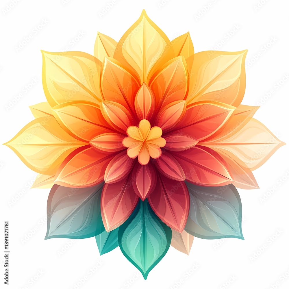Obraz premium Vibrant Floral Design: Colorful Artistic Petals in a Symmetrical Botanical Illustration