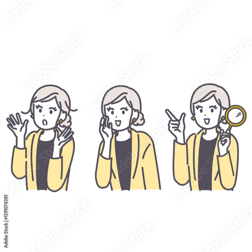 色々なポーズをとる女性のイラスト素材