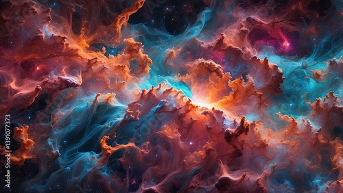 A vibrant and colorful depiction of a celestial nebula