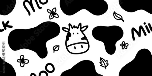seamless pattern cartoon cow and flower. cute animal wallpaper for textile, gift wrap paper. Farm animals. Logotype. 