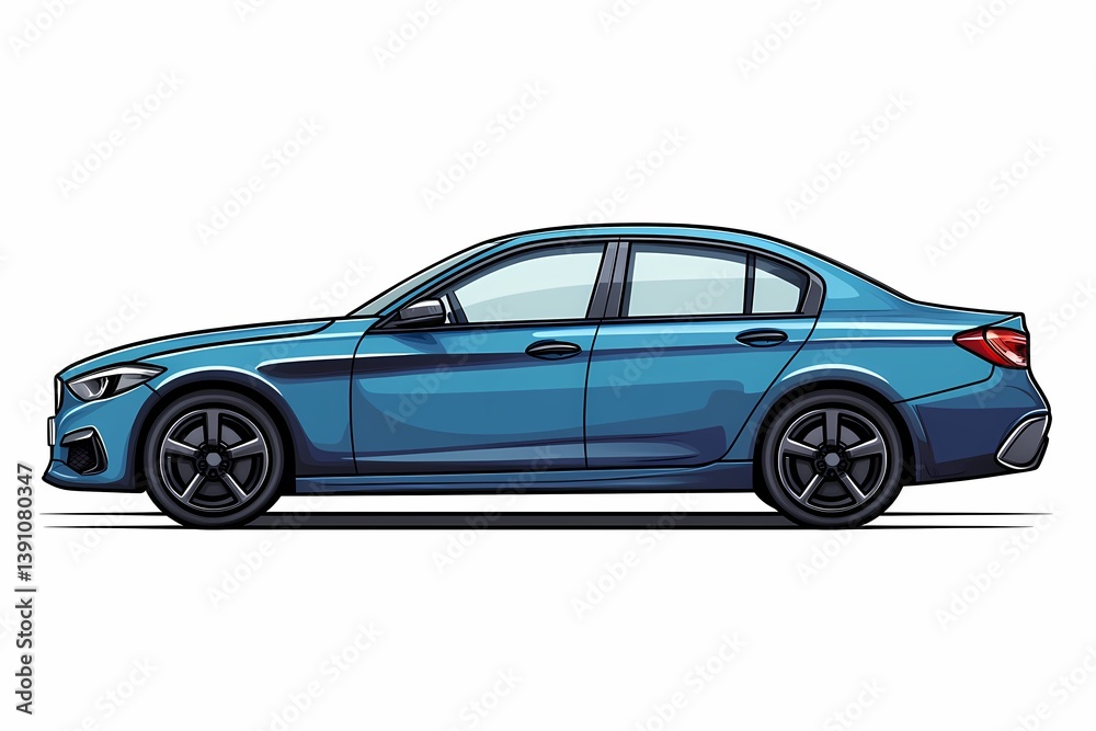 Modern Blue Sedan Side View: Sleek Electric Vehicle in Digital Design for City Driving and Luxury Journey Modern Blue Sedan Side View: Sleek Electric Vehicle in Digital Design for City Driving and Luxury Journey