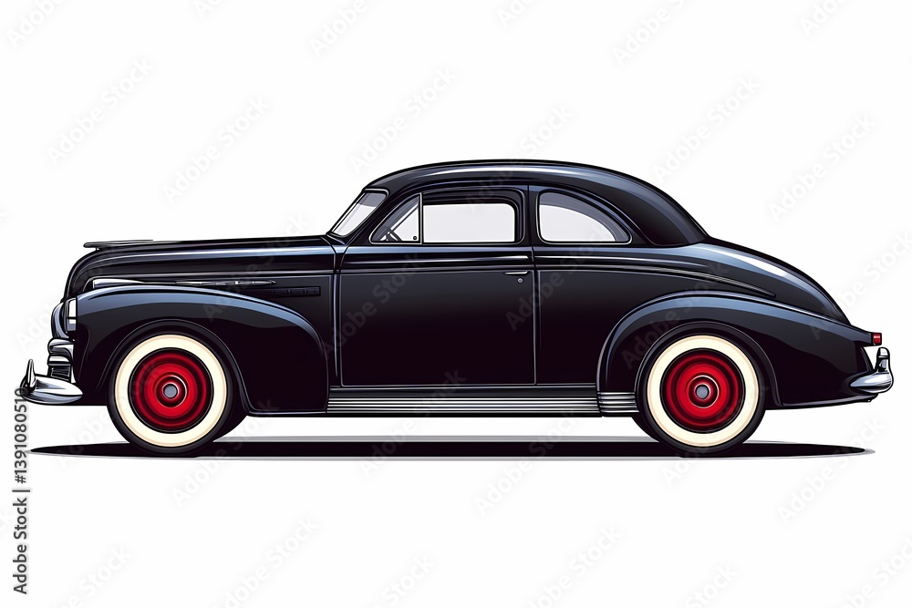 Fototapeta premium Vintage Car: Classic 1950s Automobile with Red Wheels - Retro Vehicle Illustration for Car Enthusiasts