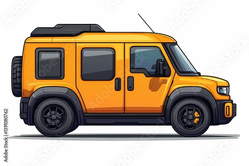 Modern Cartoon Vehicle Illustration: Orange Van Side View for Urban Adventure Travel