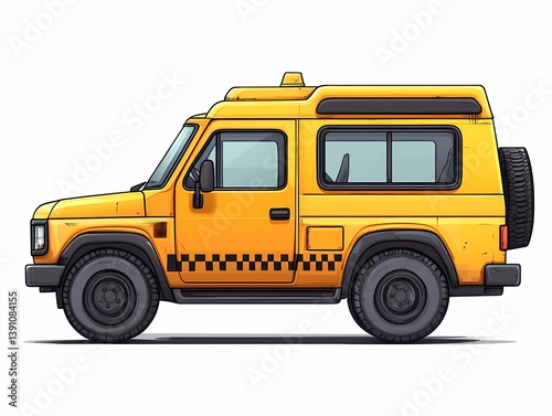 Yellow Taxi Illustration: Cartoon SUV for Urban Transportation and Modern Travel Design