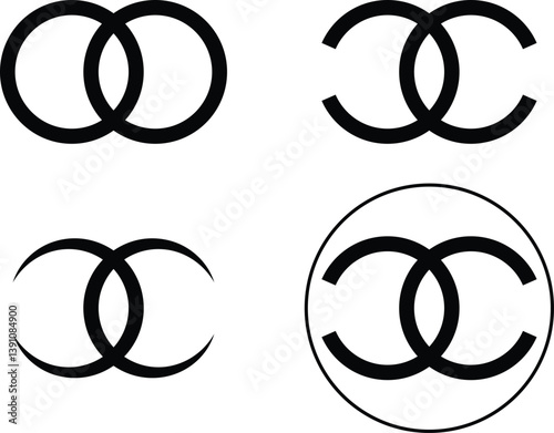 Four graphic variations of iconic design for various uses on a white background.