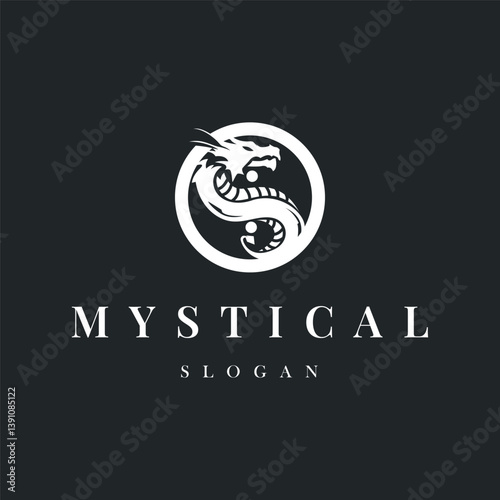 mystical animal legend design with simple dragon logo silhouette and vintage retro ancient illustration templet design