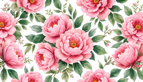 Blush Pink Watercolor Rose and Peony Seamless Pattern