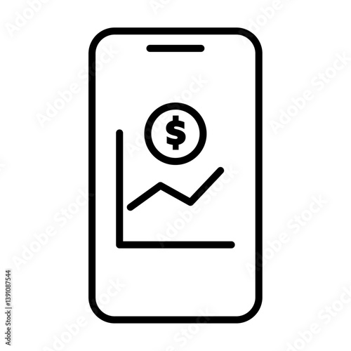 ドルの価値が上昇中のオンライン投資をしているスマートフォンのモノクロアイコン