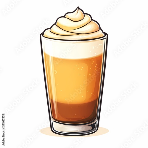 Indulgent Sweet Caramel Latte: Artistic Beverage Illustration with Frothy Cream and Smooth Texture in Café Culture