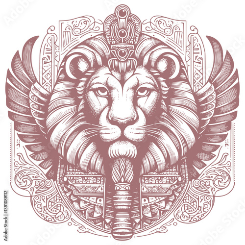 lion osiris, line art, isolated on white