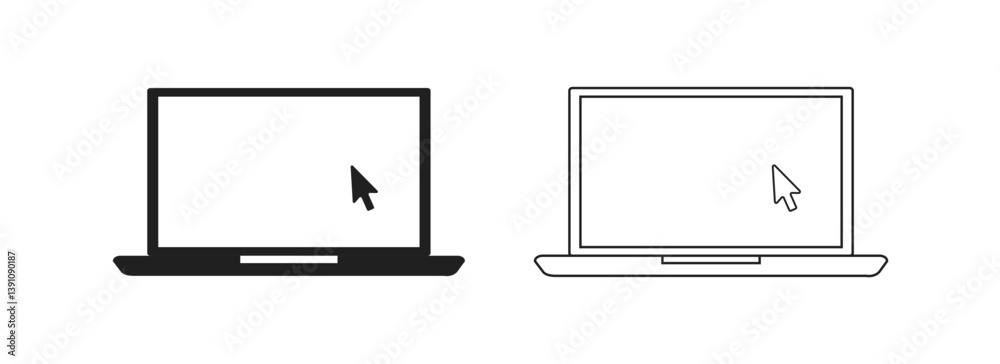 Click in laptop vector icon. Concept of using a personal computer. Vector illustration on white background. Click in laptop vector icon. Concept of using a personal computer. Vector illustration on white background.