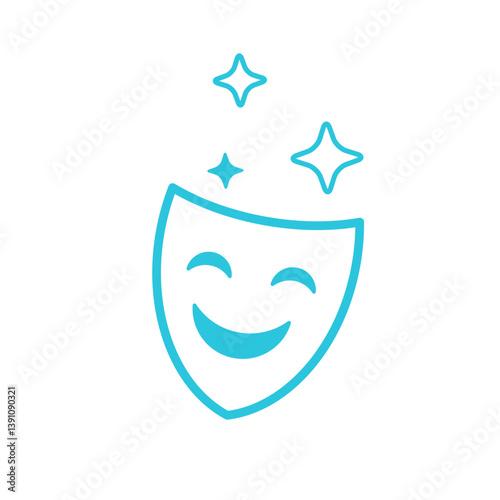 Smiling theater mask. Isolated on white. From blue icon set.