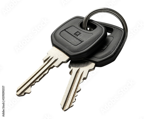 Close-Up of Car Keys on Keyring Isolated on White Background