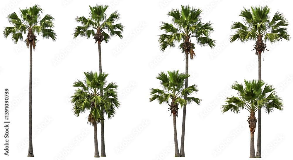 Fototapeta premium Collection of Isolated Palm Trees on White Background
