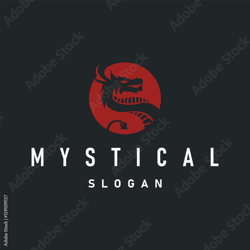 mystical animal legend design with simple dragon logo silhouette and vintage retro ancient illustration templet design