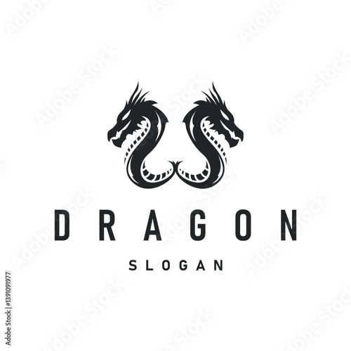 mystical animal legend design with simple dragon logo silhouette and vintage retro ancient illustration templet design