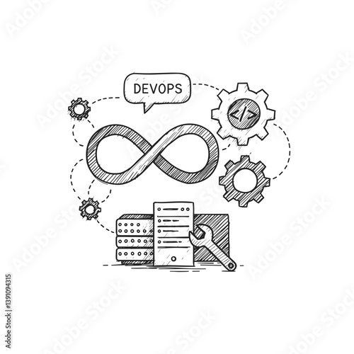 DevOps Infinity Concept Icon – Interlocking Gears on Transparent Background for CI/CD Presentations, Automation Infographics, and Agile Workflow Concepts