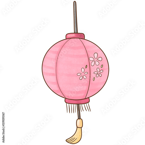 Soft pink Japanese paper lantern with cherry blossom patterns
