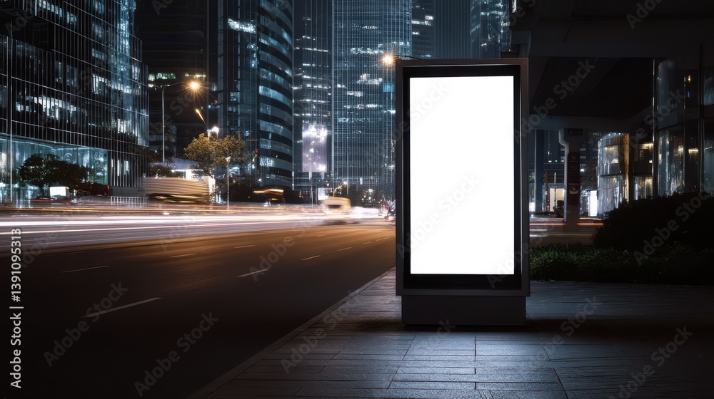 a single vertical blank white lightbox poster mockup in the middle of a street a single vertical blank white lightbox poster mockup in the middle of a street