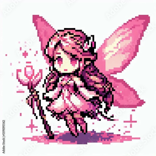 Rose Fairy Pixel Art with Magic Wand suitable for design inspiration