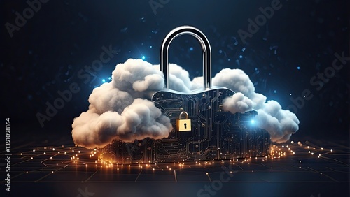 Digital illustration of a cloud with a lock inside