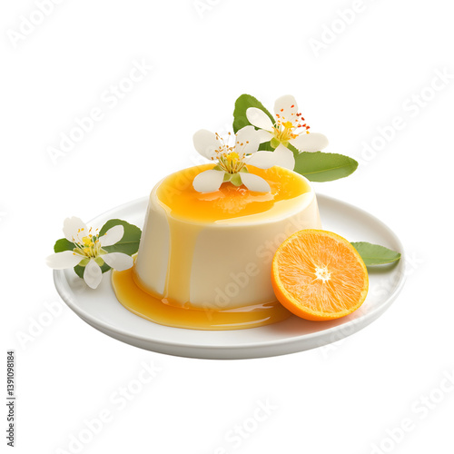 Orange Blossom Panna Cotta Isolated on Transparent Background