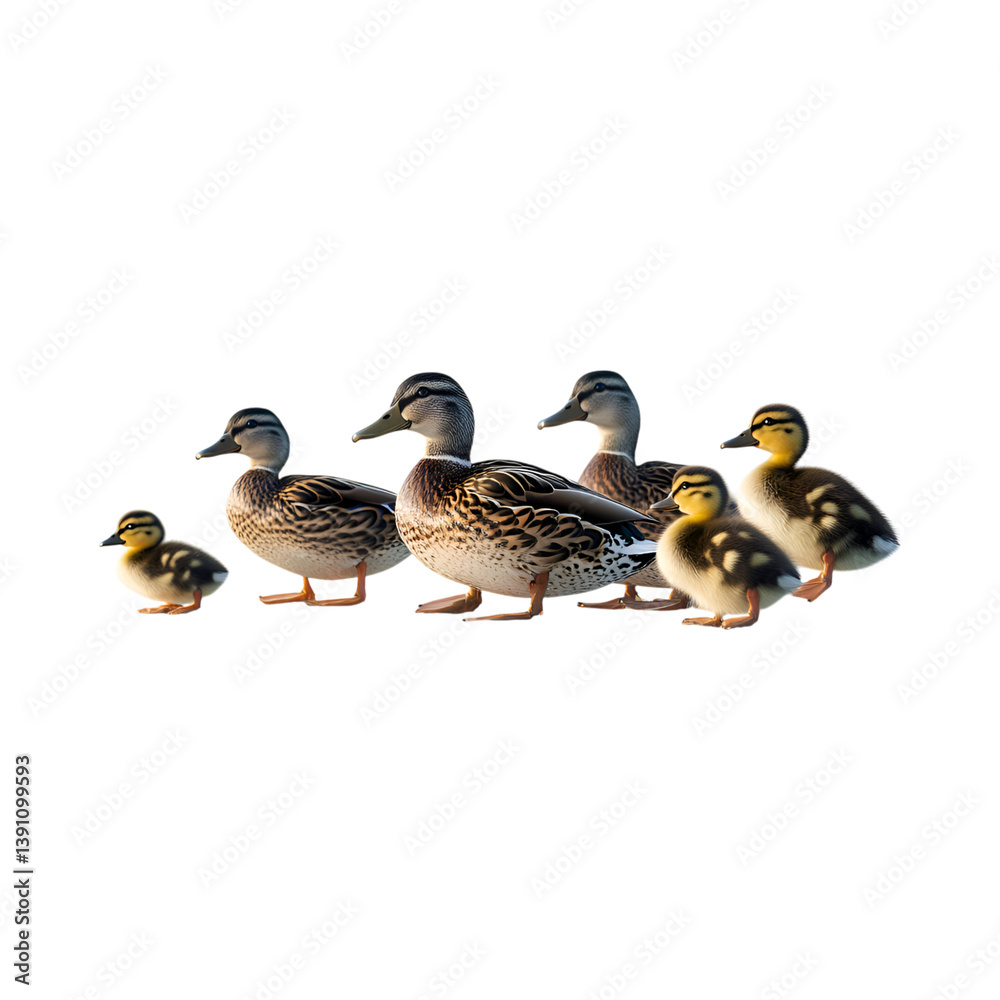 A Family of Ducks Waddling Across a Frozen Pond Isolated on Transparent Background A Family of Ducks Waddling Across a Frozen Pond Isolated on Transparent Background
