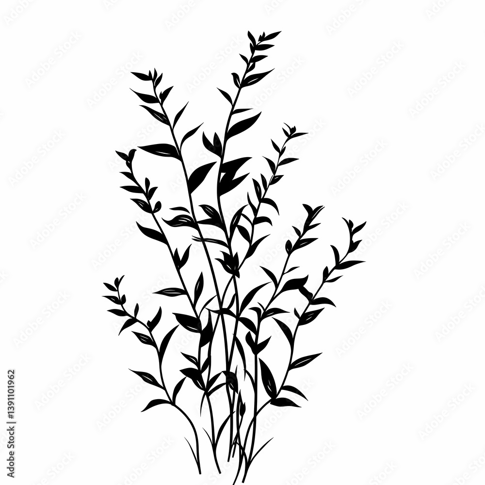 Naklejka premium Black and White Botanical Vector Illustration: Nature's Silhouetted Floral Design for Eco-Friendly Decor