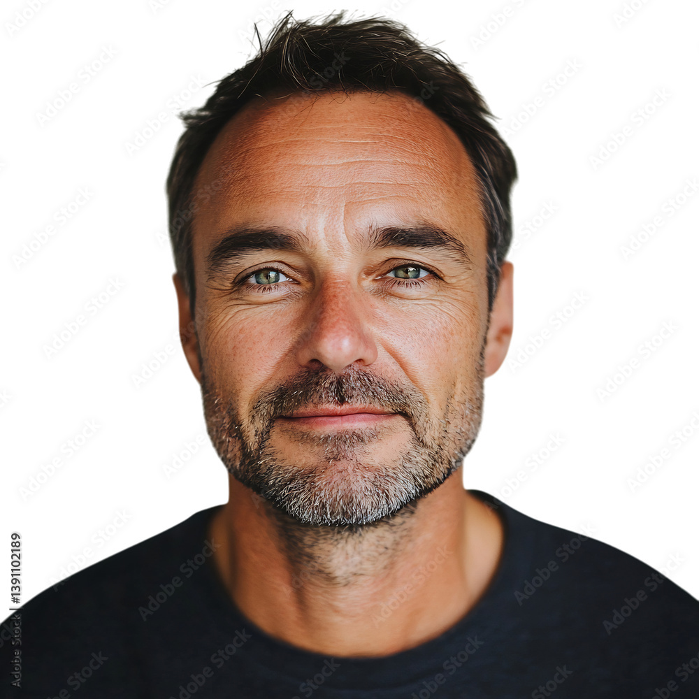 Fototapeta premium A Man with a Compassionate Expression and Beard Isolated on Transparent Background
