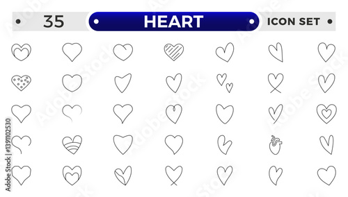 Heart outline icon set. Life, heartbeat, caring, passion, healthcare, emotional, like, charity and more.