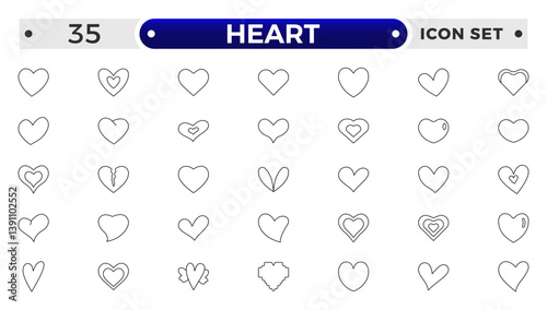 Heart outline icon set. Life, heartbeat, caring, passion, healthcare, emotional, like, charity and more.