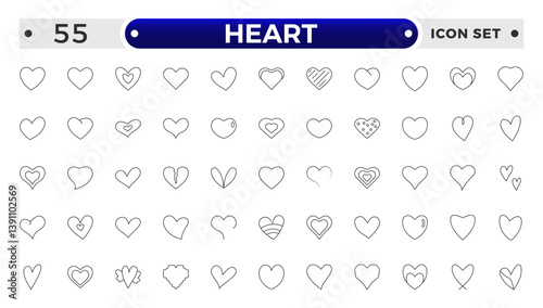Heart outline icon set. Life, heartbeat, caring, passion, healthcare, emotional, like, charity and more.