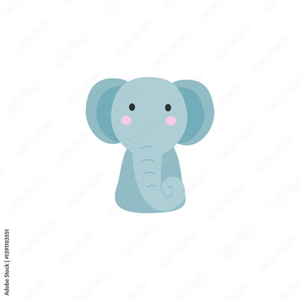 Cute Pastel Blue Elephant Illustration, Simple Childlike Design Cute Pastel Blue Elephant Illustration, Simple Childlike Design