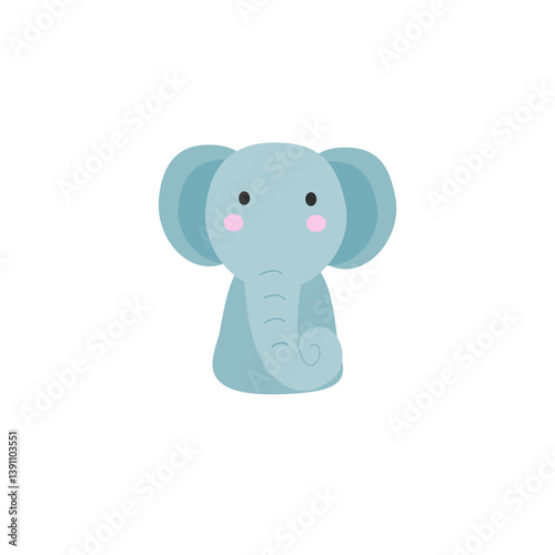 Cute Pastel Blue Elephant Illustration, Simple Childlike Design