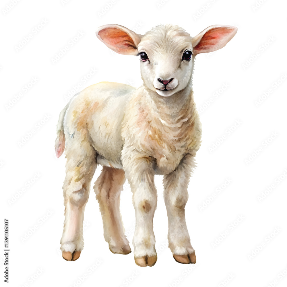Fototapeta premium White Baby Goat in Watercolor, PNG file for mock-up.