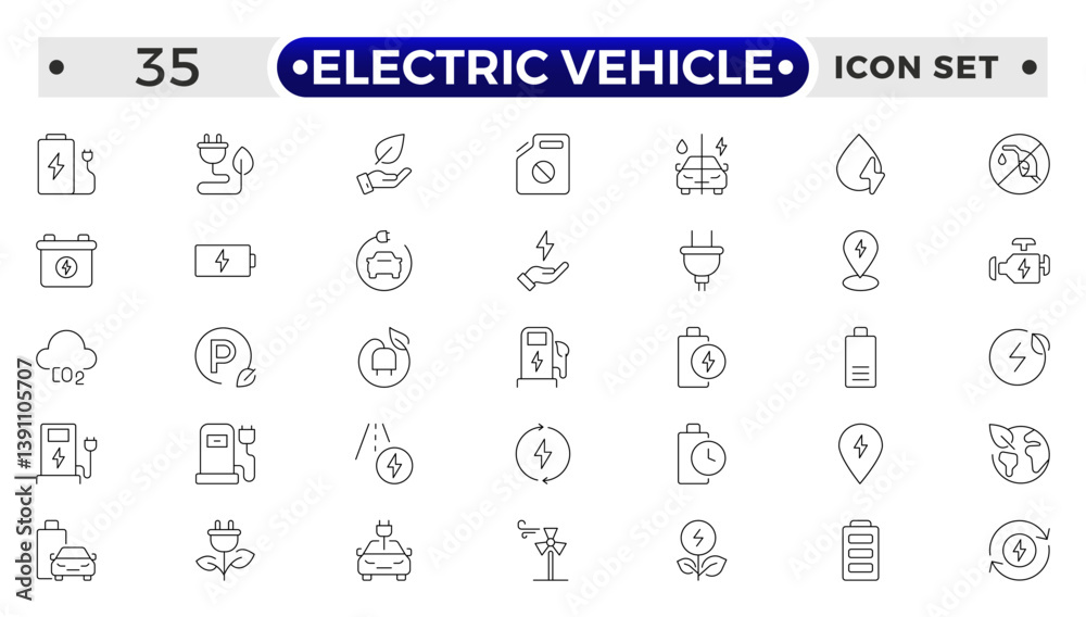 Electric Vehicle outline icons set. electric vehicle charging station, EV plug, bus, motorcycle, energy recovery, smart e car, Minimal outline icon collection. Electric Vehicle outline icons set. electric vehicle charging station, EV plug, bus, motorcycle, energy recovery, smart e car, Minimal outline icon collection.