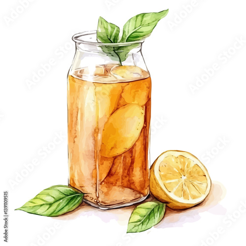 A watercolor painting of Kombucha, isolated on a white background. Kombucha vector

