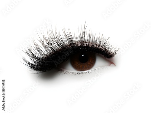 Wallpaper Mural A single eye with dramatic long dark false eyelashes is shown against a pure white background ideal for beauty and makeup advertisements. Torontodigital.ca