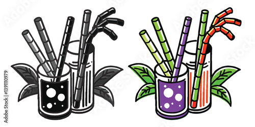 Bamboo Drinking Straws Vector illustration of colorful musical instruments with various materials and tools